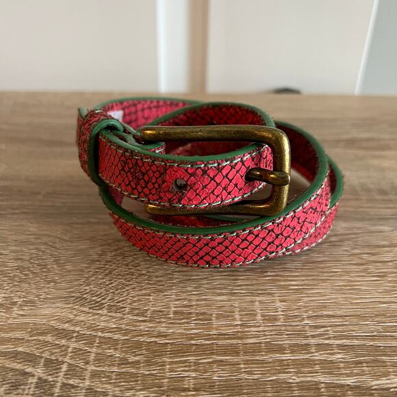 Liebeskind Berlin Leather Snakeskin Belt Skinny Coral Green 85cm Small